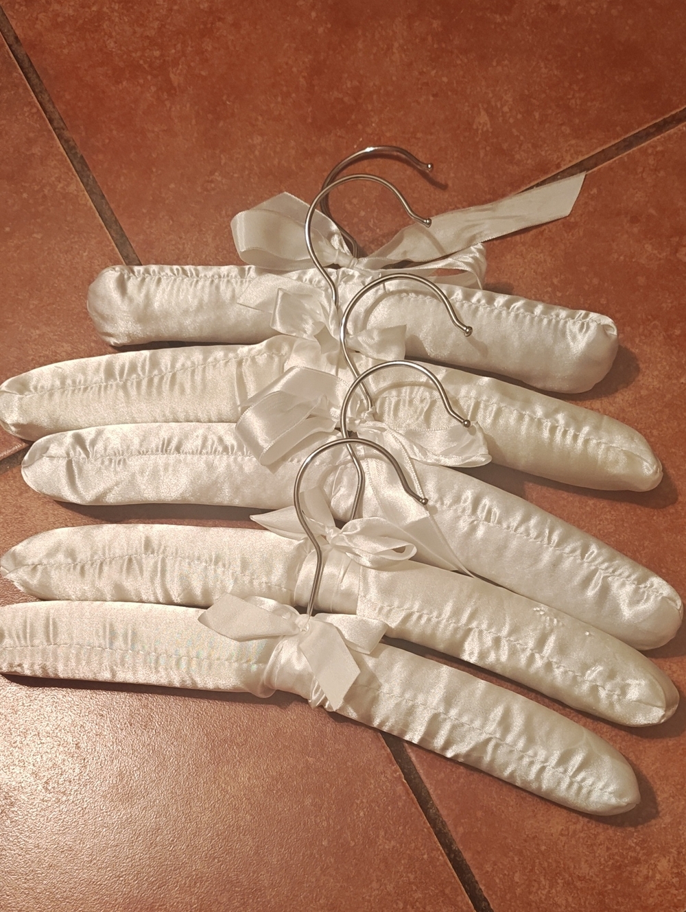 White Satin Padded  Hangers with Ribbon Bow - Set of 5